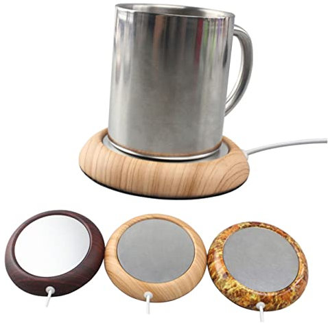 POPETPOP Posavasos Calentados USB para Escritorio Preservación del Calor para Té Agua Cacao y Leche Diseño Veta De Madera Clara