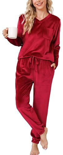 Vlazom Langarm Schlafanzug Flanell Pyjama Set Winter Hausanzug Lang Zweiteiliger Schlafanzug