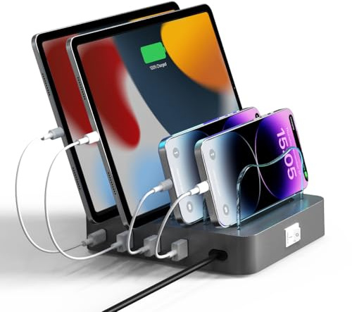 Charging Station for Multiple Devices - 4-Port 20W PD USB-C Charger for iPhone iPad Smartphones Tablets,Universal Compatibility, Detachable Baffle Design