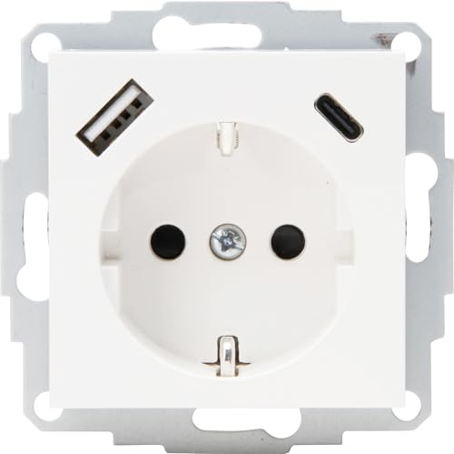 Kopp HK07 - Unterputz-Schutzkontakt Steckdose, USB A/C, Ausgangsstrom Ladebuchsen max. 3A, 5V, 55x55mmAbdeckungen,Nennstrom 16A, Bemessungsspannung 250V~, Farbe: arktisweiß