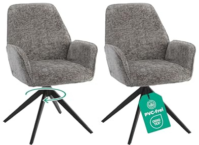 Linele® Esszimmerstühle 2er Set, Dunkelgrau | 360° drehbar, Chenille-Stoff, Rückholfunktion mit Wellenfederung, PFC-frei & OEKO-TEX® zertifiziert, Einfache Montage