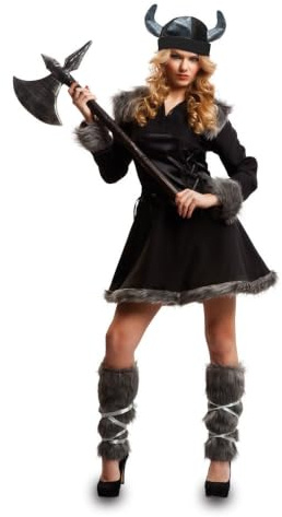 My Other Me - Disfraz Vikinga mujer adulto negro gris | Incluye vestido, calentadores y casco
