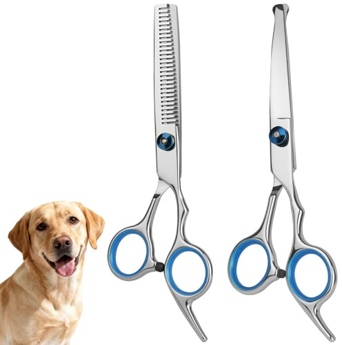 AYBUY Tijeras de peluquería canina, 2 Piezas Tijeras para Mascotas Profesional, Inoxidable, con Puntas Redondas de Seguridad, Herramientas para Cortar El Pelo De Mascotas, para Perros y Gatos, Azul