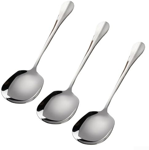 Cuchara de arroz grande de acero inoxidable con mango ergonómico cómodo para servir pasta, ensaladas y utensilios de cocina de arroz, 3 piezas