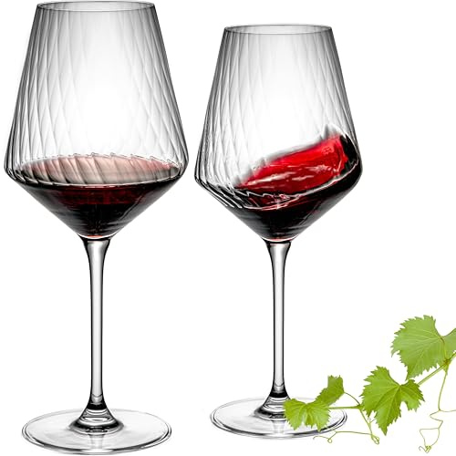 IMPERIAL glass Bordeauxgläser 2er Set – geriffelte Rotweingläser aus Crystalline Glas London – Weingläser 580ml Spülmaschinenfest