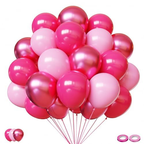 Luftballons Pink Rosa Fuchsia 50 Stk 12 zoll Valentinstag Deko Ballons Rosa Magenta Metallic Pink Ballons für Frauen Prinzessin Geburtstag Hochzeit Verlobung Polterabend Brautparty JGA Deko