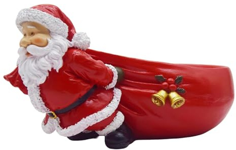 Santa Candy Bowl Holder, Christmas Tabletop Santa Figurine with Treat Dish, Festive Ornament Bowl for Sweets, Nuts & Snacks, Holiday Table Decoration