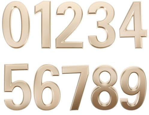 Generic 10pcs 70mm Gold Metal 3d House Numbers Set 0-9 Self-adhesive Address Signs for Hotel Rooms, Mailboxes, and Outdoor Door Plaques