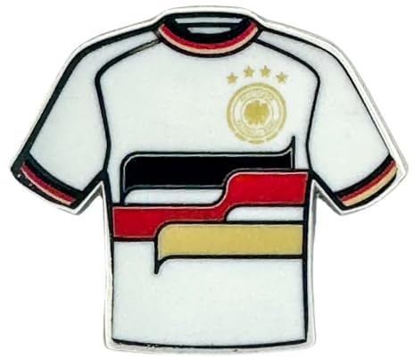 Am Ball Com DFB Nationalmannschaft Pin Abzeichen Trikot, Weiß mit Schwarz Rot Gelb Details, Zamak, Robuste Verarbeitung, Anstecknadel Ideal für Jacken Schals Taschen, Fanartikel, Geschenk für Männer
