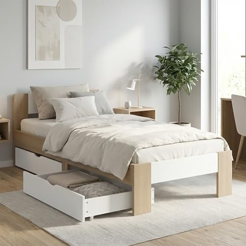 Homestyle4u Stauraumbett 90x200 mit Matratze Komfortschaum Bettkästen