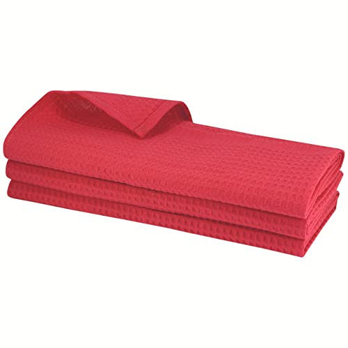 Gariella - 3x Geschirrtuch aus 100% Baumwolle Waffel-Piqué in rot, Küchentuch, Putztuch, 70x50cm