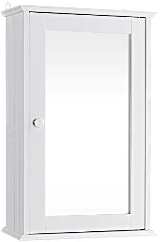 DREAMADE Armoire Murale de Toilette Meuble à Miroir de Salle de Bain 34 x 15 x 53CM avec 1 Porte et Deux Etages en MDF Etagère de Rangement Blanche
