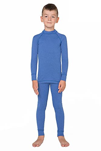 meteor Enfants sous-vêtements Thermiques Set 2 pièces Ensemble de sous-vêtements de Ski pour Enfant avec t-Shirt Manches Longues et caleçon Long pour Garcon Fille (152-158 cm, Bleu)