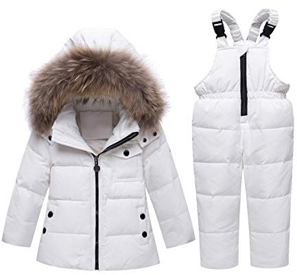 amropi Traje de Nieve Niña Niño Chaqueta con Capucha + Pantalones 2 Piezas Invierno Conjunto de Esquí Blanco,3-4 años