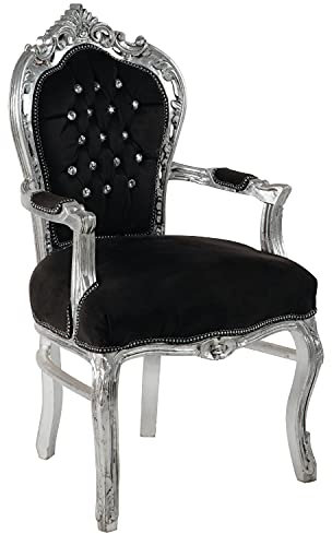 ITALUX MORE LIGHT Barock-Sessel - Stil Luigi XIV° - Stuhl aus Mahagoni Silber und schwarzem Samt