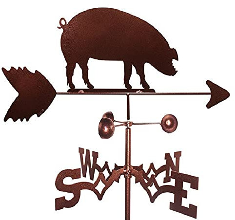 Linsition Metall Wetterfahne - Edelstahl Wetterfahne mit Schwein Figur, Vintage Garten Windrichtungsanzeige, Outdoor Farm Wetterfahne Dachdekoration 55cm hoch