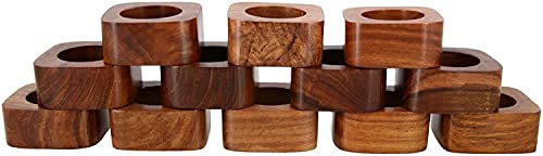Tales of India Lot de 6 ronds de serviette carrés décoratifs en bois faits à la main