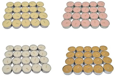 Todostones Vela de Té Aromáticas - Pack 80 Velas (Aroma Dulce - Vainilla - Canela - Fresas y Nata - Coco)