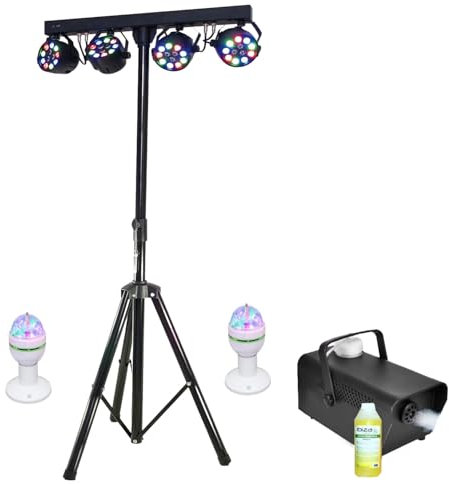 Party Light & Sound - Pack Lumière complet Pied Support 6 Jeux de Lumières Projecteurs Par Astro - Machine à fumée - Produit fumée - PA DJ Mobile Soirée