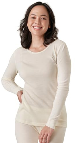 LAPASA Ropa Térmica Mujer de Lana Merino Peso Mediano Ropa Interior Deportivo Invierno (Camiseta) L48 M Blanco Hueso (Camisa)