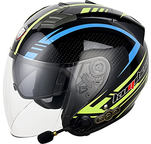 Bluetooth Jethelm Motorradhelm ECE Zertifizierung Integrierter Bluetooth-Helm Jet Scooter Helm Rollerhelm Jet-Helm Herren Damen mit Doppelvisier