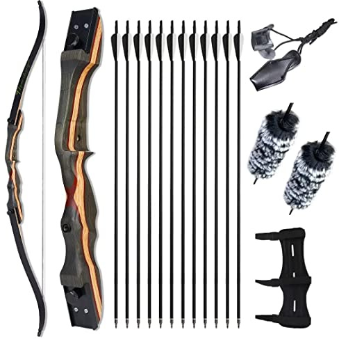 TOPARCHERY 62 Recurve Bow,Bow and Arrow Adult Archery Bow Set for Adults or Beginner Practice Competition Longbow Kit(35 LBS)