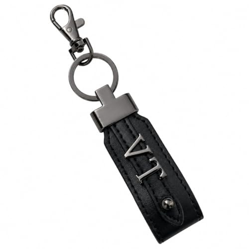 Dolphin Line Personalisierter Schlüsselanhänger aus Leder – Mit Wunsch-Initialen graviert – Geschenk für Damen & Herren – Chrom Anthrazit – Hochwertig & Elegant