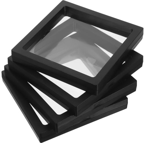 Cabilock 4 Uds Vitrinas De Anillo Transparentes Con Marco Flotante Película Pe Exhibidor De Joyas 3D Estable Para Organizador De Escritorio Accesorios De Joyería