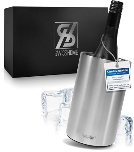 SWISSHOME® Enfriador de vino de acero inoxidable en paquete de regalo premium, para botellas de champán de hasta 1,5 l