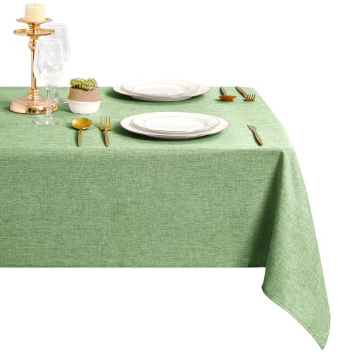 DWCN Grün Tischdecke 135x200cm Leinenoptik Abwaschbar Outdoor Wetterfest | Fleckschutz Tischwäsche Wasserabweisend Weihnachten Tischtuch für Frühling, Esszimmer, Garten, Party, Hochzeiten, Haushalt