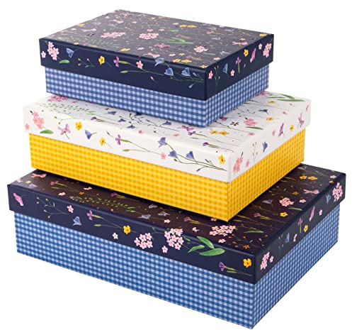 goldbuch 85154 Kartonagen 3er Set Meadow Miracles, Geschenkboxen rechteckig | Geschenkkartonagen 3er Pack mit Blumen-Motiv, Groß 18,5 x 26 x 7,5 cm, Mittel 15,5 x 22 x 6,5 cm, Klein 12,5 x 18 x 5,5 cm