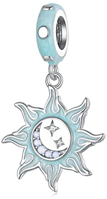 Opal Sonne Mond Stern Charm Anhänger - Sterling Silber Astrolabe Sonnenschein für Pandora Armband Halskette - Frauen