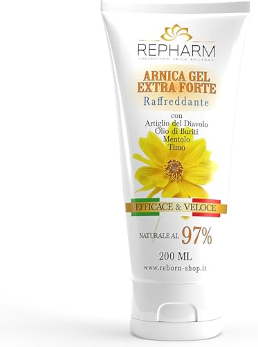 Repharm Arnika Forte Gel 97%, Arnika-Creme und Teufelskralle stark kühlend 200 ml, für Muskelbeschwerden und Sportmassage, Arnika für Pferde, 100% Made in Italy