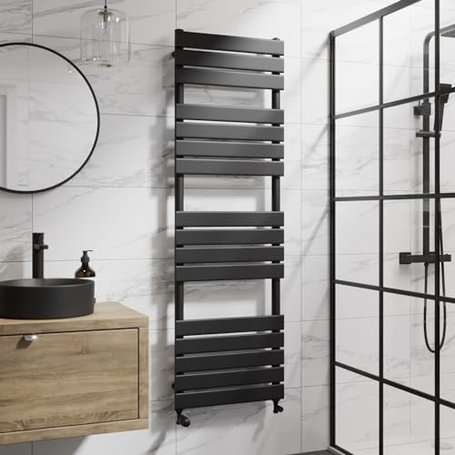 DuraTherm® 1600 x 500mm Flat Panel Heated Towel Rail Radiator Modern Central Heating Bathroom Warmer Wall Mounted Ladder Rad, Matt Black