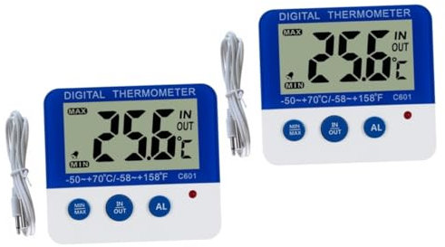 BESTonZON 2 Stück Außenthermometer Für Kühlschrank Gefrierschrank Thermometer Kabelloses Außenthermometer Mini-Hygrometer Digitales Thermometer Alarmnummer Für Hohe Und Niedrige