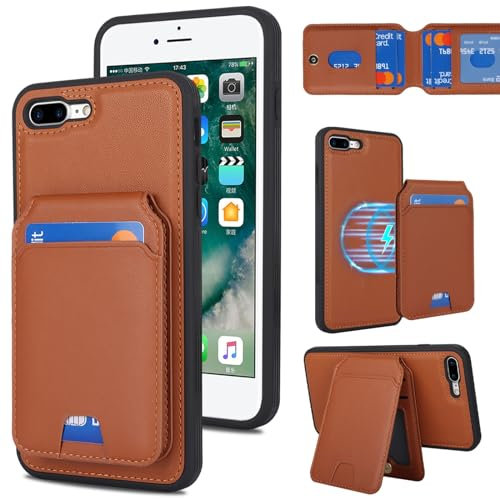 Zouzt for iPhone 7 Plus/iPhone 8 Plus 5.5 Inch Detachable 2 in 1 Wallet Case with Card Holder for Magsafe, Magnetic PU Leather Flip Credit Slot Protective Phone Cover Women Men - Brown