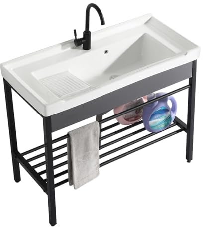 Lavandino Da Cucina In Ceramica Autoportante, Grande Capacità Lavandino Da Esterno, Lavello Commerciale Lavabo Di Utilità Staffa In Acciaio Inossidabile Per Garage, Lavanderia, Interni ( Size : 50x37c