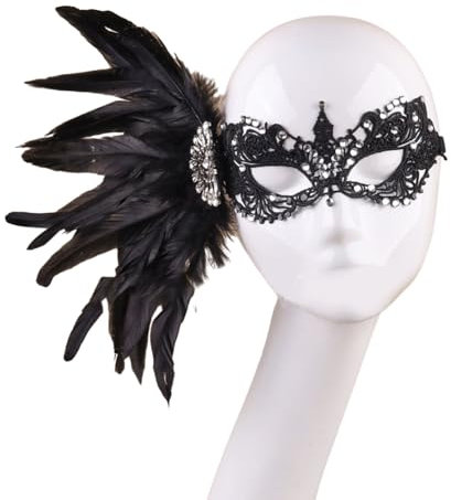 vsilay Venezianische Maske, Augenmaske, Federn, Halbgesichtsmaske, Augenmaske für Maskerade, Abschlussbälle, Halloween-Party, Cosplay, Fotoshooting-Geschenk