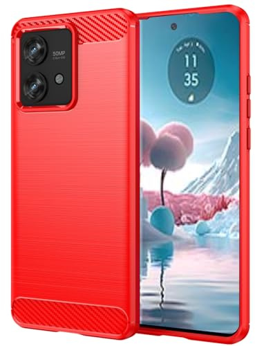 Folmecket Funda para Moto Edge 40 Neo, Fibra de Carbono Resistente a los arañazos, absorción de Golpes, Funda Protectora de Goma Suave TPU para Motorola Edge 40 Neo 2023 de 6.55 Rojo
