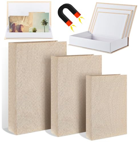 Briwooody Dekorative Buchboxen, Buch-Aufbewahrungsbox, magnetisch, neutrales Leinen, hohl, künstliche Box für Dekoration, Bücherregal, Couchtisch, Heimdekoration, 33 cm, 25,4 cm, 20,3 cm, Beige, 3