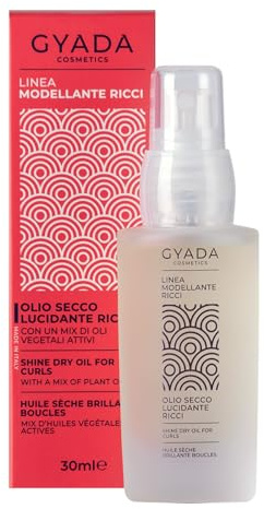 GYADA COSMETICS, Olio Secco Lucidante, per Capelli Ricci e Mossi, -30% Effetto Crespo, +28% Lucentezza, +20% Elasticità Immediata, Efficacia Testata, Non Unge, con Oli Vegetali Leggeri e Attivi, 30 ml