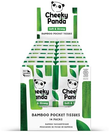 The Cheeky Panda Bambus-Gesichtstücher, 14 x plastikfreie Reise-Tücherpackungen, 140 superweiche Taschentücher