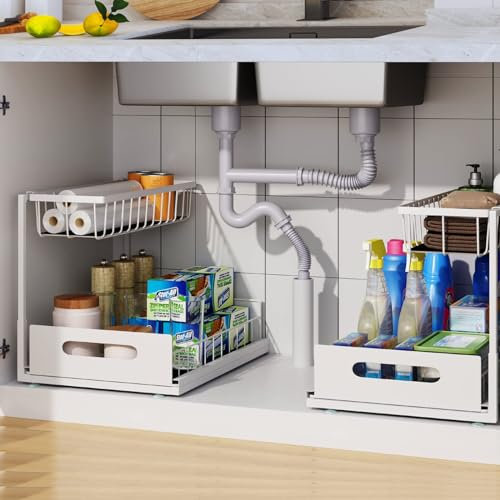 KADIO küchenschublade - teleskopschublade 36cm Leichte Einbau - Auszug küchenschrank Schublade - Ausziehbare schublade küche Sehr stabile - Küchenschrank Sehr praktisch (2 Stück – Weiß)