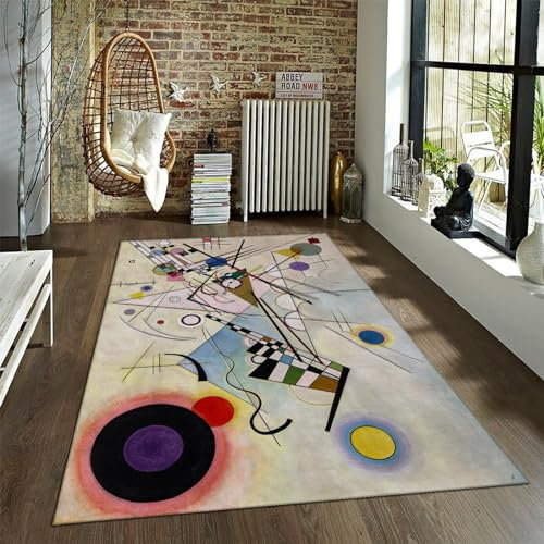 LANDERSION Wassily Kandinsky Bereich Teppich Bunter Teppich Küche Teppich Moderner Kreis Wohnzimmer Büro Dekor Ästhetische Maschinenwaschbare dünne Fußmatte 180x240cm