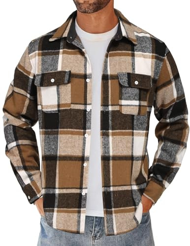 COOFANDY Chemise en flanelle pour homme - Manches longues - Chemise de bûcheron à carreaux - Chemise de loisirs avec poche de poitrine - Veste à carreaux - Coupe droite - Chemise traditionnelle