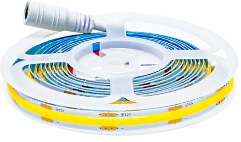 Tesfish Striscia LED 12 V COB 2 m Bianco 6000K 320 LEDs/m Strisce luminose flessibili Nastri al neon con spina DC per feste, banconi, scaffali, decorazioni per la casa