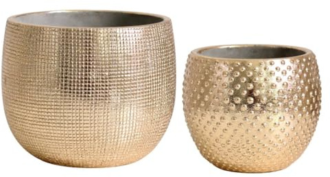 Olly & Rose Bali Ceramic Gold Foil Plant Pot Set 2-17 and 14cm Indoor Planters Cement Outdoor Flower Pots