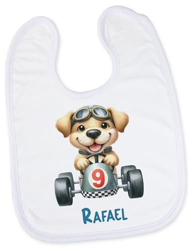 GRAZDesign Baby Lätzchen personalisiert mit Namen Hund Motiv als Geschenk für Jungen