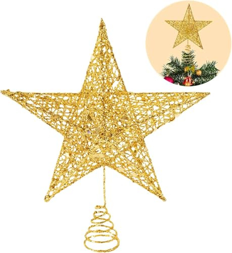 Estrella Dorada para Árbol de Navidad 25 cm - Topper Decorativo 2024 Nuevo Modelo - Decoración Navideña