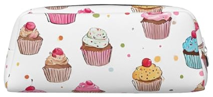 ASPOIJHN Delicious Cupcakes vielseitiges Leder-Federmäppchen, stilvolle Aufbewahrungstasche für Schule, Büro, Schreibwaren, Kosmetiktasche, Münzen-Organizer, silber, Einheitsgröße, Krawattenetui